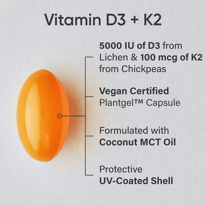 Sports Research, D3 + K2, Plant Based, 125 mcg/100 mcg, 60 Veggie Softgels
