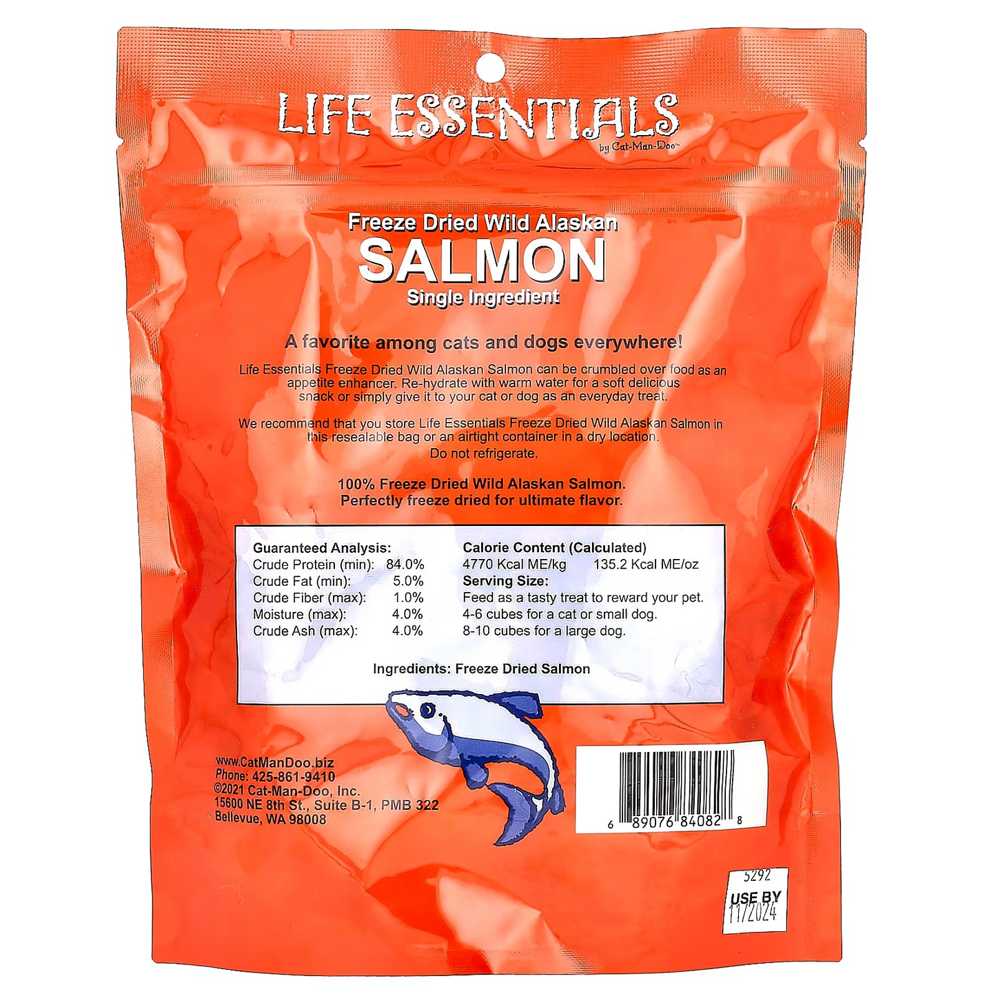 Cat-Man-Doo, Life Essentials, Freeze Dried Wild Alaskan Salmon, For Cats and Dogs, 5 oz (142 g)