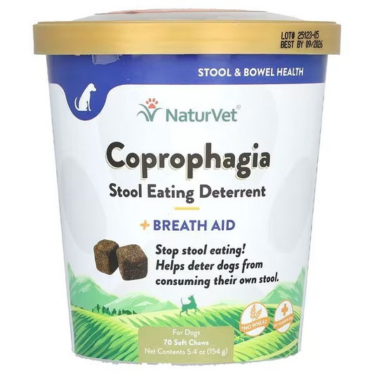 NaturVet, Coprophagia, Stool Eating Deterrent, + Breath Aid, For Dogs, 70 Soft Chews, 5.4 oz (154 g)