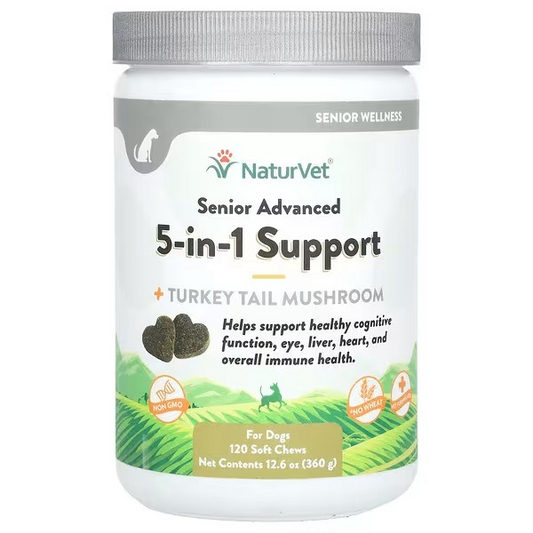 NaturVet, Senior Advanced 5-in-1 Support + Tail Mushroom, For Dogs, 120 Soft Chews, 12.6 oz (360 g)
