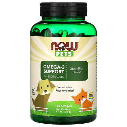 NOW Foods, Pets, Omega-3 Support for Dogs/Cats, Great Fish, 180 Softgels, 8.9 oz (252 g)