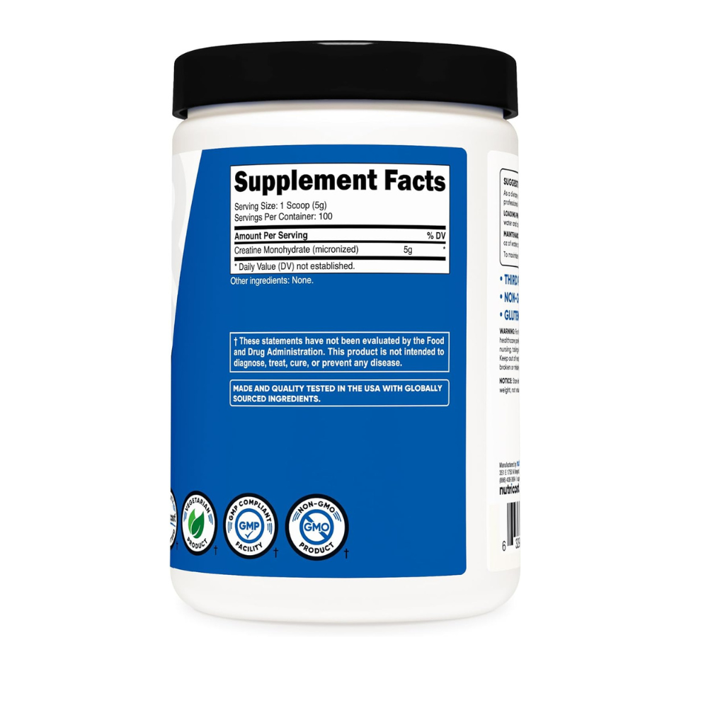 Nutricost Micronized Creatine Monohydrate with Strength and Endurance Powder Non-GMO and Gluten-Free Unflavored, 500 Grams